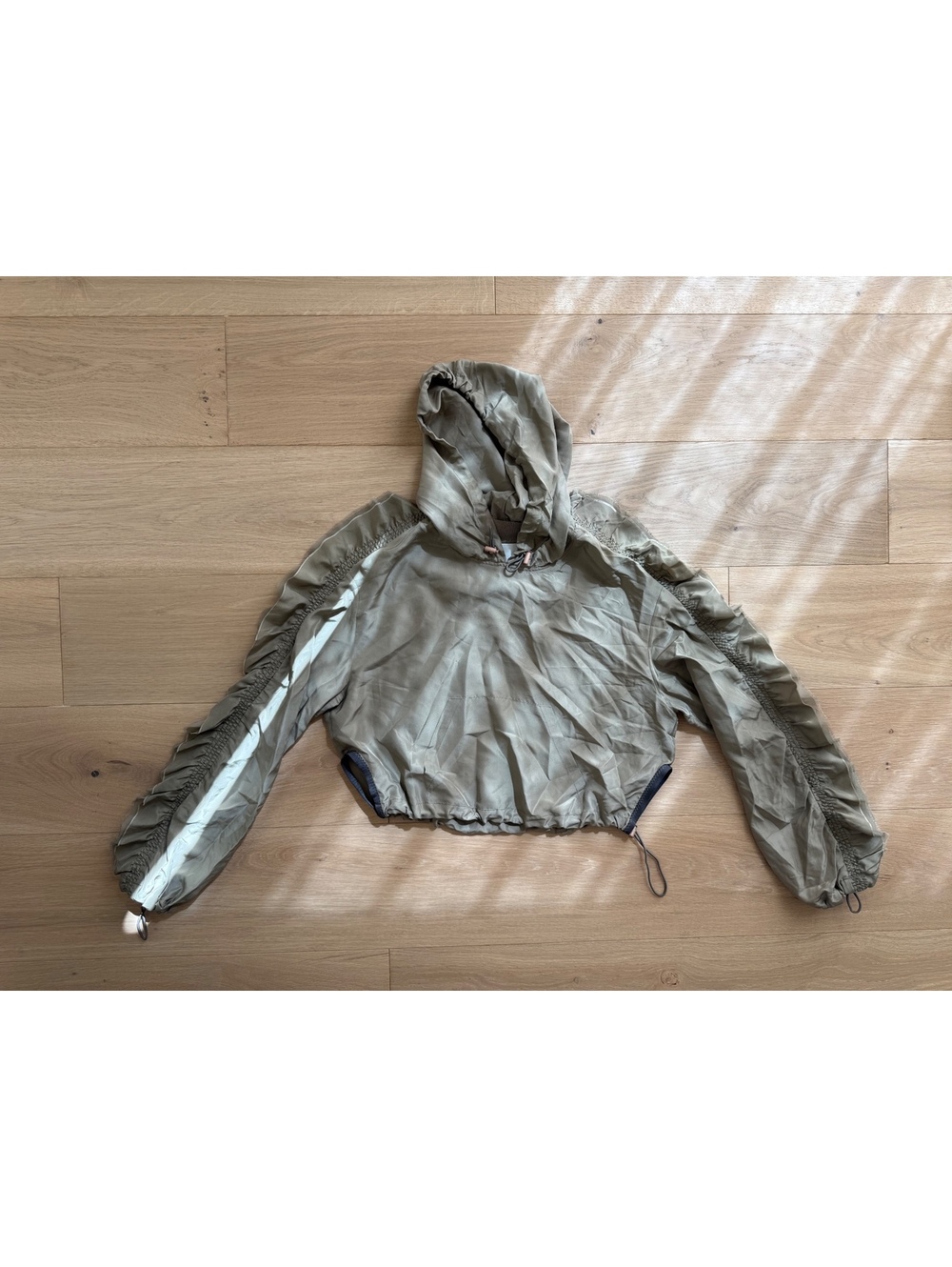 Phillip Lim Ruffle Trim Cropped Hooded Silk Anorak Jacket Size 2